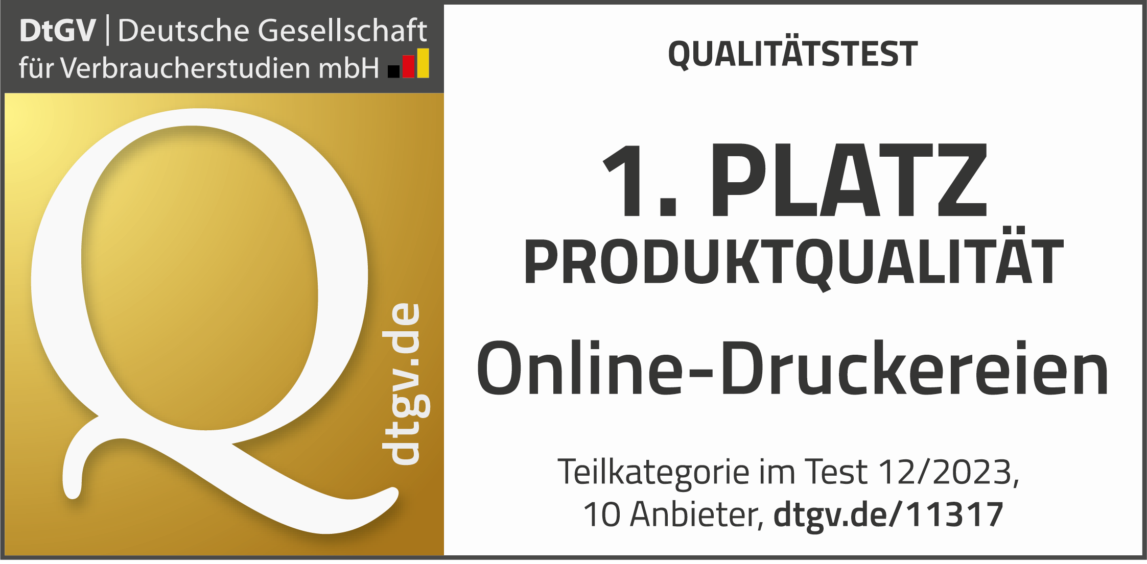 1. Platz für beste Produktqualität bei Online-Druckereien