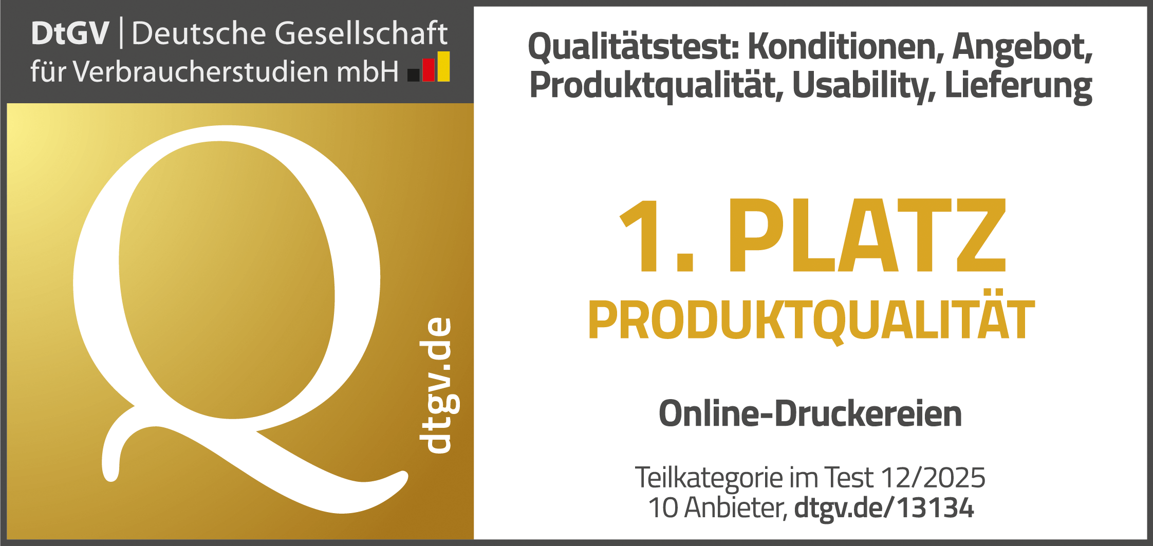 1. Platz für beste Produktqualität bei Online-Druckereien